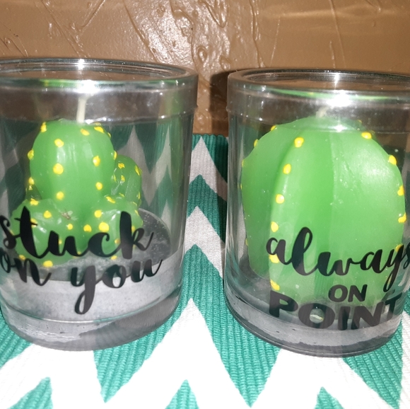 Other - Set of catus candles w/ cute quote on glass holder